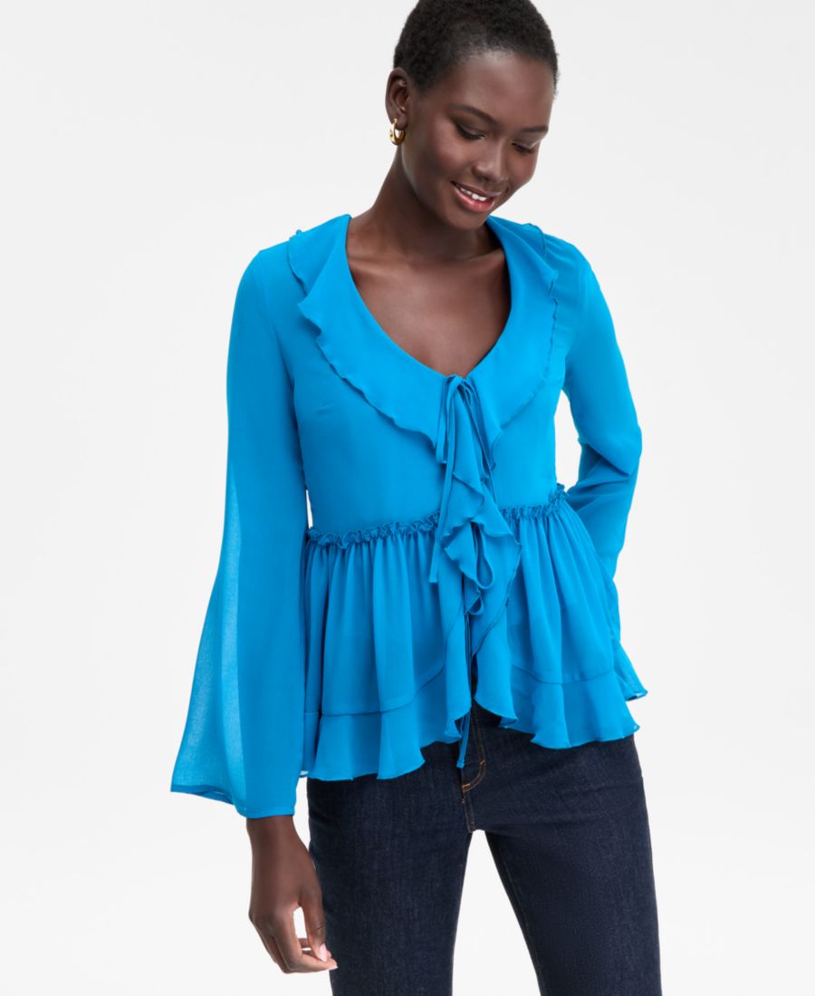 Женская блузка с принтом и воротником-рюшами INC International Concepts, Bijoux Blu
Женская блузка с принтом и воротником-рюшами INC International Concepts, Bijoux Blu