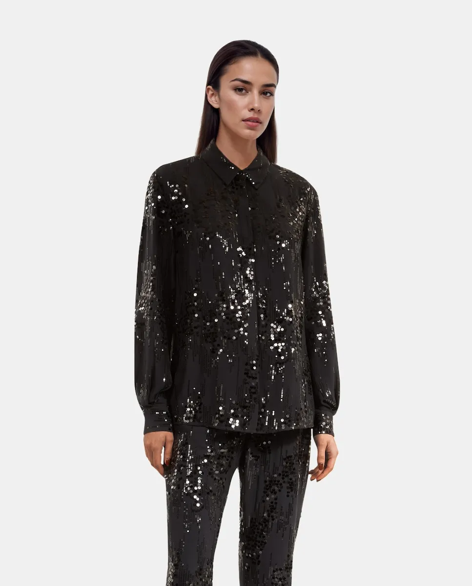 Женская рубашка с длинными рукавами, расшитая пайетками The Kooples, черный
Женская рубашка с длинными рукавами, расшитая пайетками The Kooples, черный