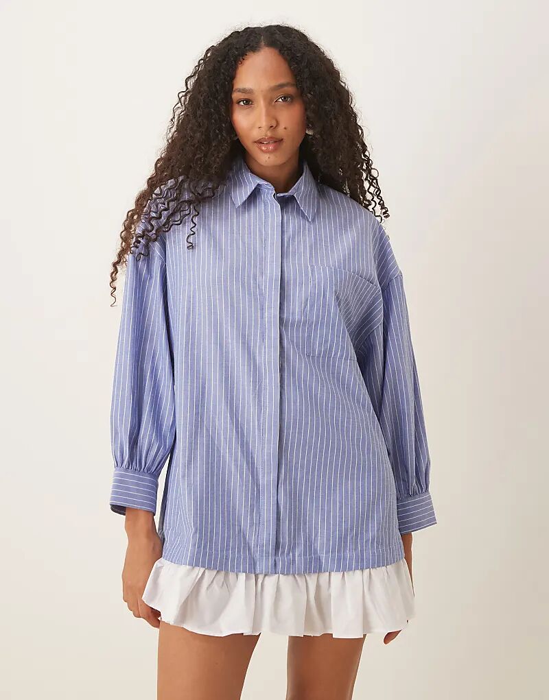 Платье-рубашка мини с длинными рукавами и оборкой на подоле ASOS DESIGN в синюю полоску
Платье-рубашка мини с длинными рукавами и оборкой на подоле ASOS DESIGN в синюю полоску