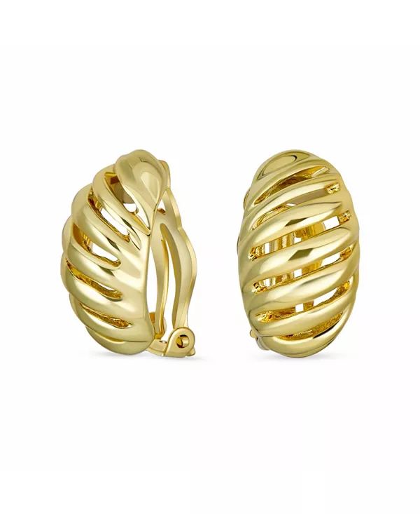 Серьги-Клипсы в форме полукольца с геометрическими канавками в форме креветок, двухцветные, куполообразные, для непроколотых ушей, позолоченные, посеребренные Bling Jewelry, gold-tone
Серьги-Клипсы в форме полукольца с геометрическими канавками в форме креветок, двухцветные, куполообразные, для непроколотых ушей, позолоченные, посеребренные Bling Jewelry, gold-tone