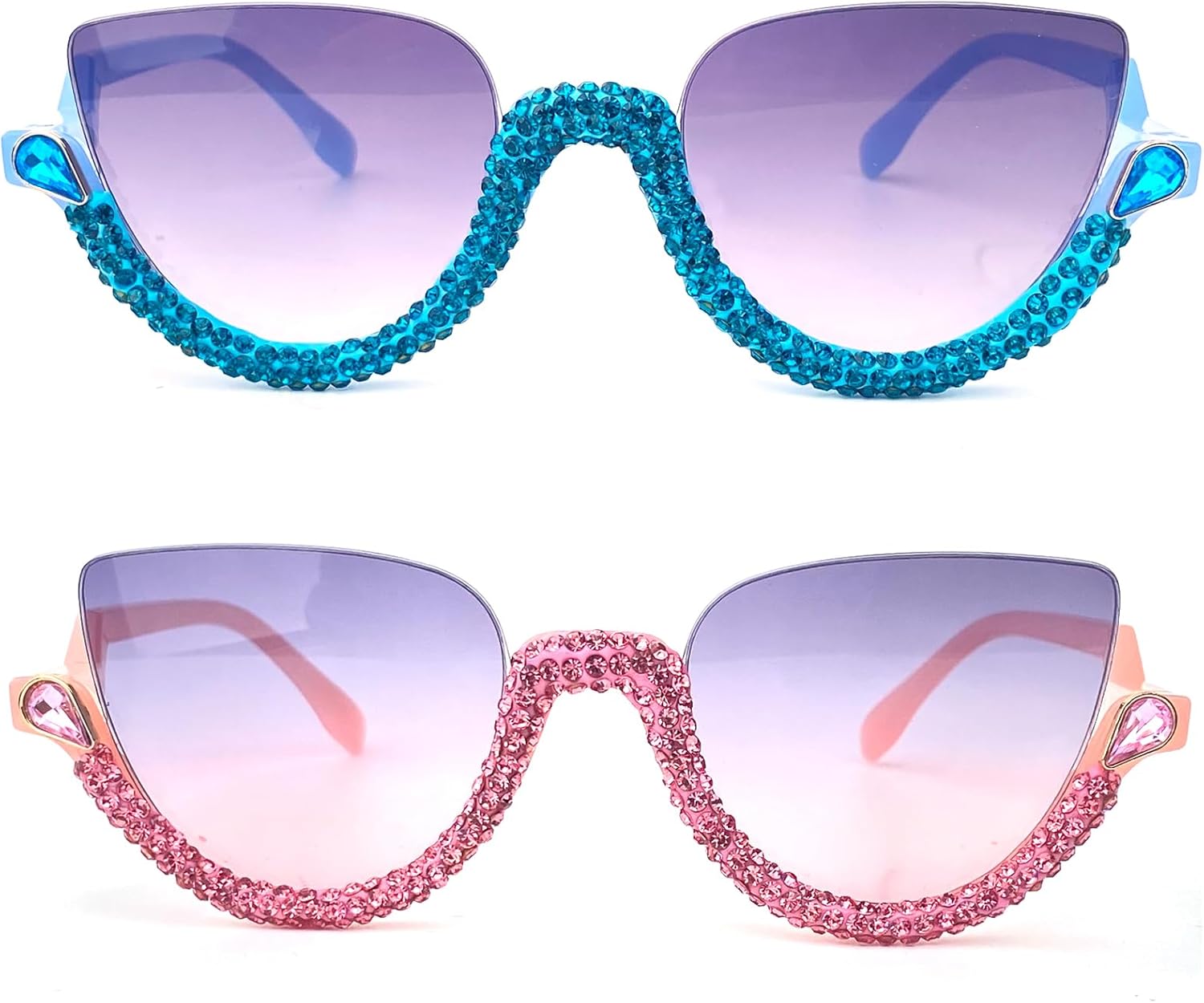 Модные солнцезащитные очки «кошачий глаз» с бриллиантами и стразами, женские трендовые, в полуободковой оправе, с градиентным блеском, для дискотек и вечеринок mincl, 2pcs-blue&pink
Модные солнцезащитные очки «кошачий глаз» с бриллиантами и стразами, женские трендовые, в полуободковой оправе, с градиентным блеском, для дискотек и вечеринок mincl, 2pcs-blue&pink