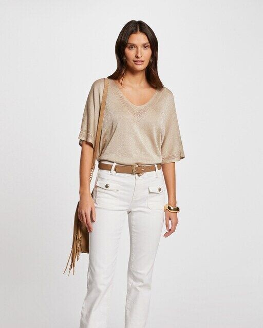 Женский свободный свитер с V-образным вырезом и короткими рукавами Morgan, бежевый
Женский свободный свитер с V-образным вырезом и короткими рукавами Morgan, бежевый