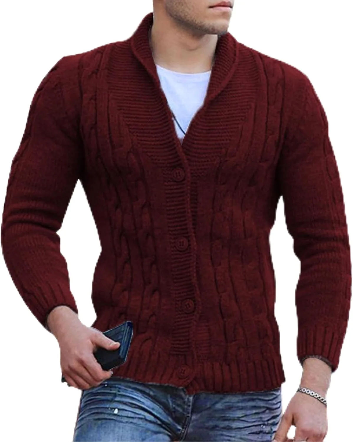 Мужской кардиган с кабельной вязкой и воротником-шалью JEKE-DG
Мужской кардиган с кабельной вязкой и воротником-шалью JEKE-DG