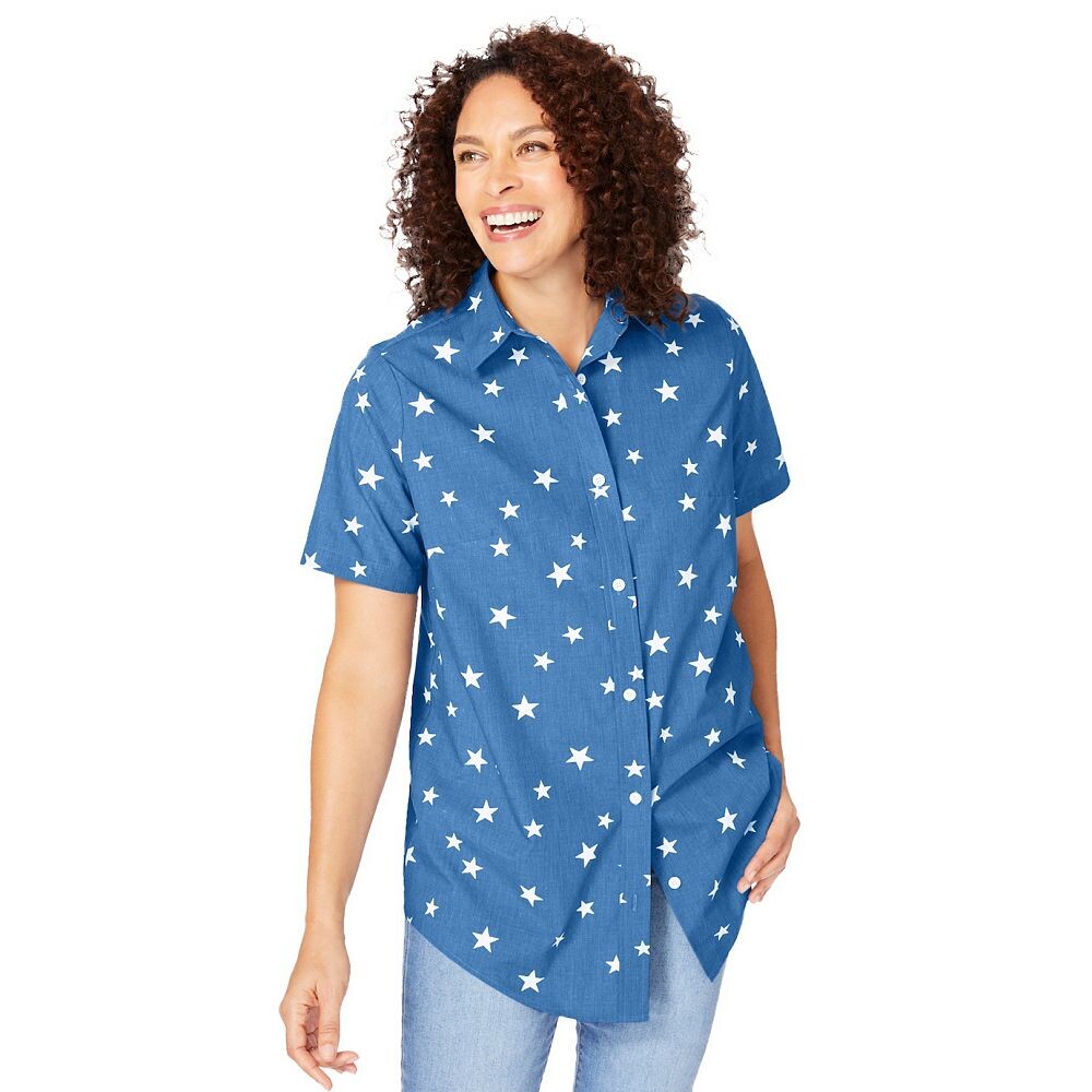 Женщина в идеальной женской рубашке с коротким рукавом больших размеров Woman Within, цвет Blue Chambray Stars
Женщина в идеальной женской рубашке с коротким рукавом больших размеров Woman Within, цвет Blue Chambray Stars