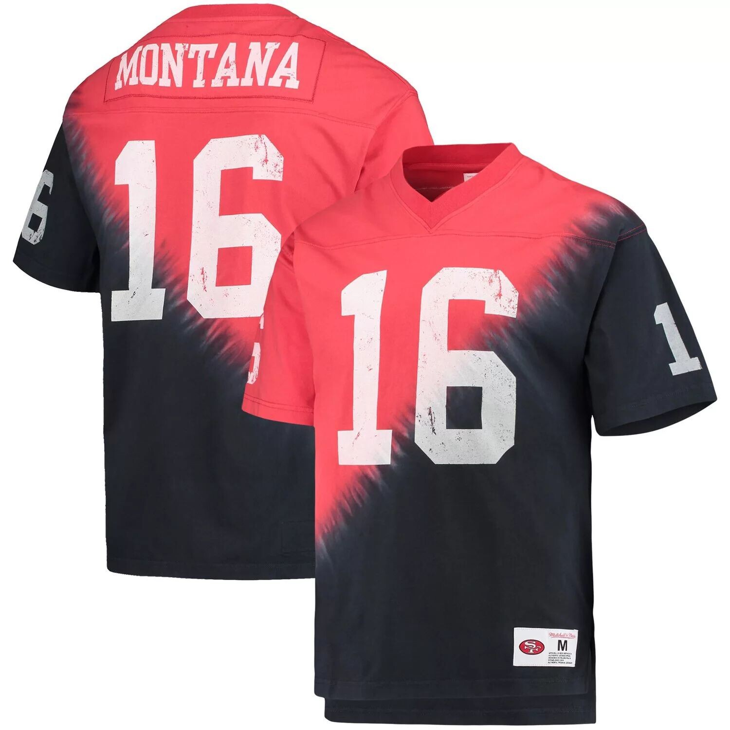 Мужская футболка Mitchell & Ness Joe Montana, черная/красная, San Francisco 49ers, имя и номер игрока в отставке, диагональная футболка с V-образным вырезом и узором тай-дай, Черный, Мужская футболка Mitchell & Ness Joe Montana, черная/красная, San Franci
Мужская футболка Mitchell & Ness Joe Montana, черная/красная, San Francisco 49ers, имя и номер игрока в отставке, диагональная футболка с V-образным вырезом и узором тай-дай, Черный, Мужская футболка Mitchell & Ness Joe Montana, черная/красная, San Franci