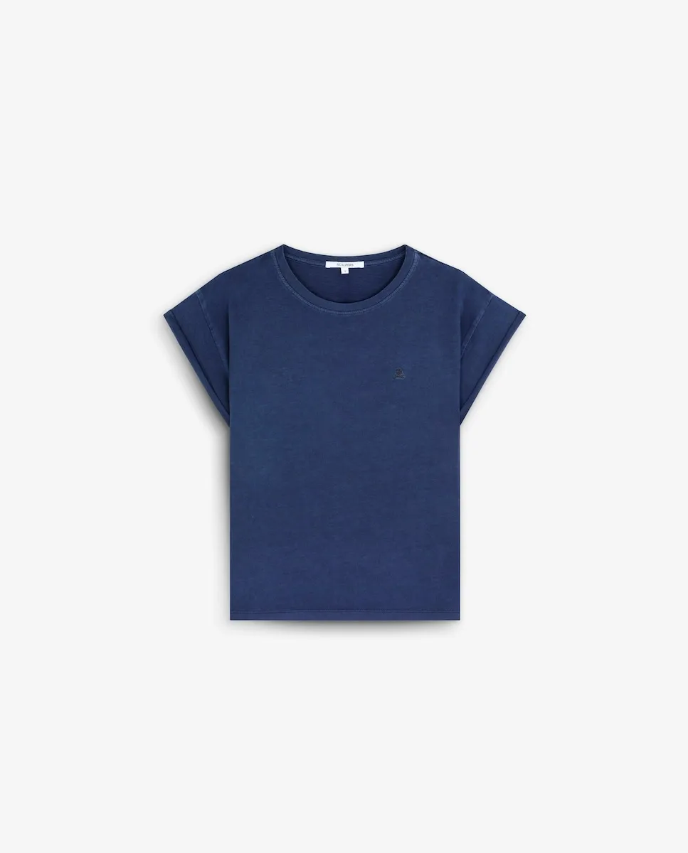 Базовая женская хлопковая футболка с вышитым логотипом Scalpers, темно-синий
Базовая женская хлопковая футболка с вышитым логотипом Scalpers, темно-синий