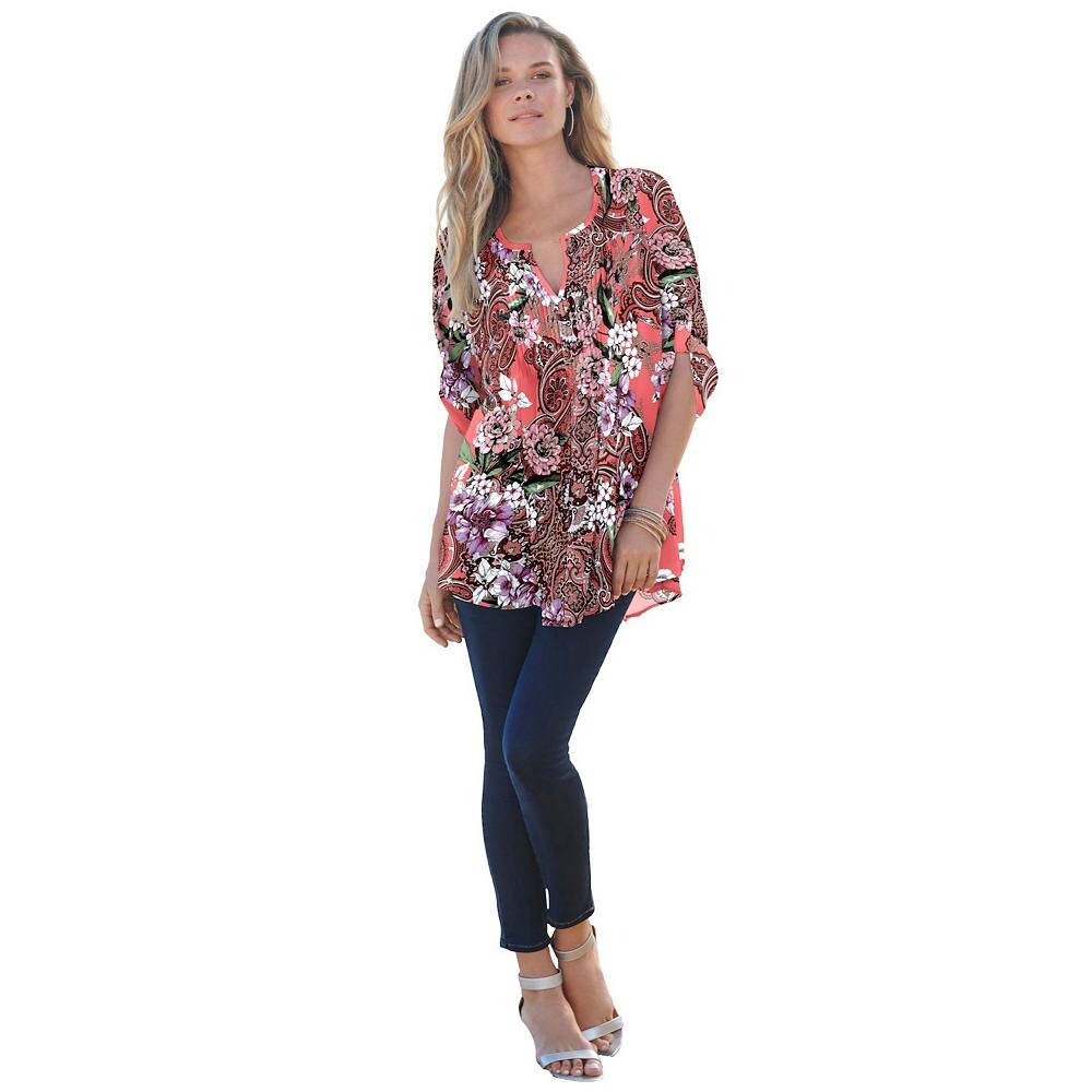 Женская большая рубашка больших размеров Tara со складками Roaman's, цвет Sunset Coral Paisley
Женская большая рубашка больших размеров Tara со складками Roaman's, цвет Sunset Coral Paisley