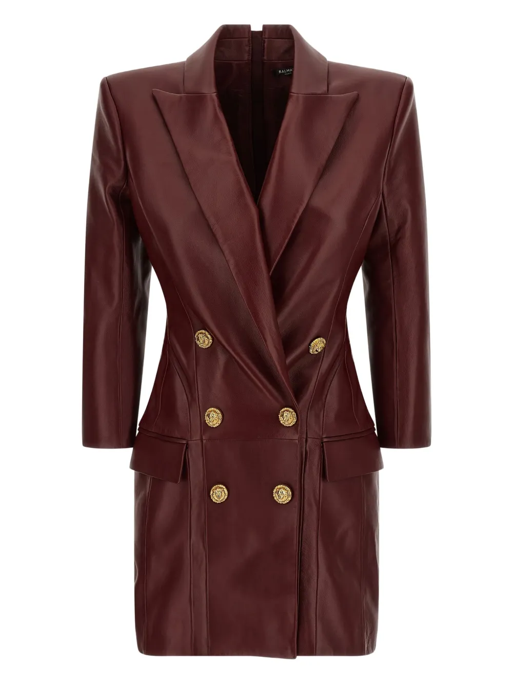 Кожаное мини-платье двубортного кроя Balmain, красный 
Кожаное мини-платье двубортного кроя Balmain, красный