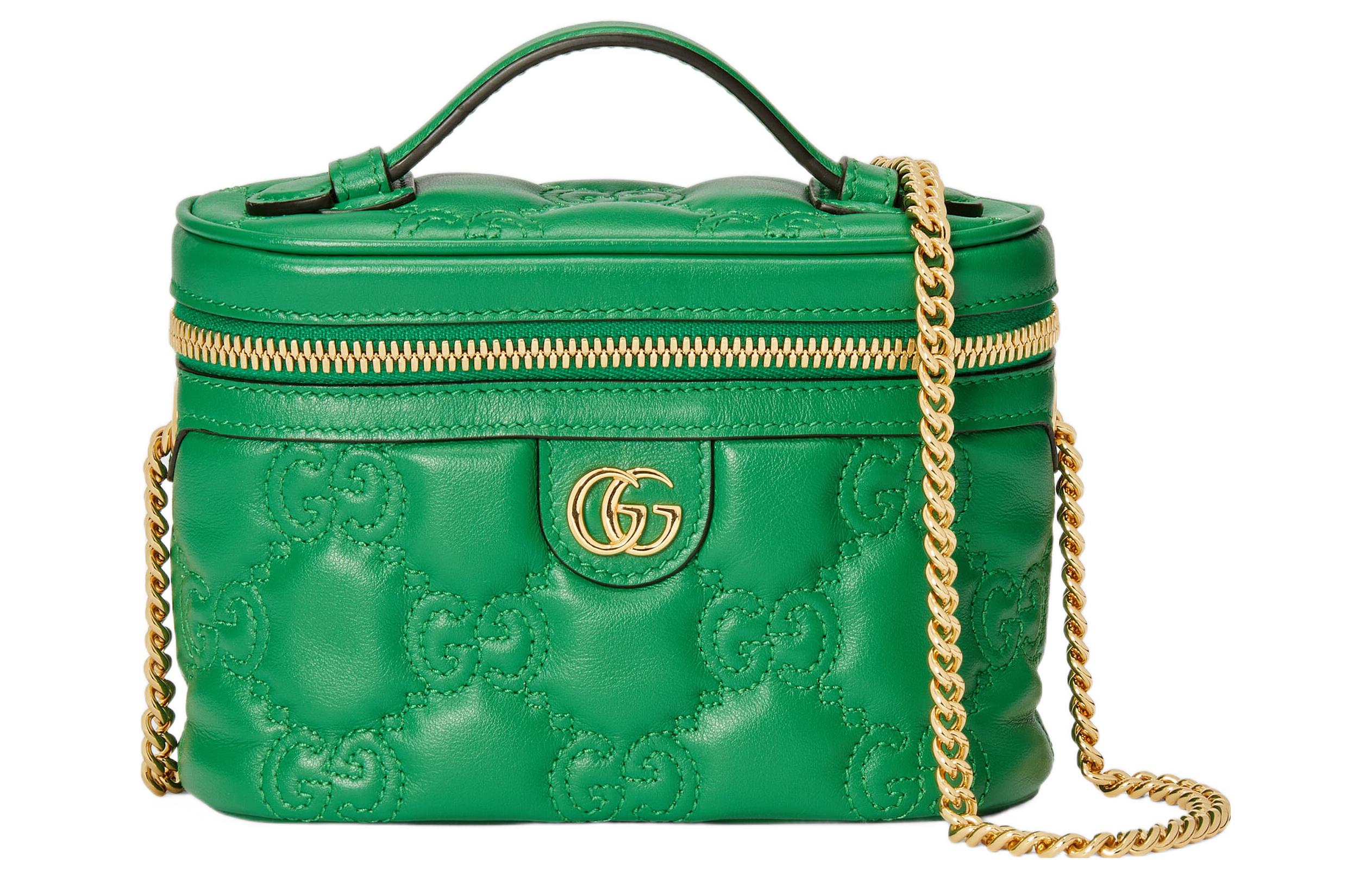 Сумка GG Matelassé из кожи с ручкой, косметичка, плечевая сумка, миниатюрная женская зеленая GUCCI 
Сумка GG Matelassé из кожи с ручкой, косметичка, плечевая сумка, миниатюрная женская зеленая GUCCI