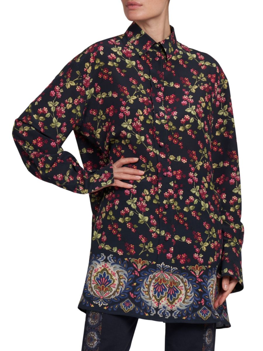Шелковый топ-туника с ягодным принтом Etro, темно-синий
Шелковый топ-туника с ягодным принтом Etro, темно-синий