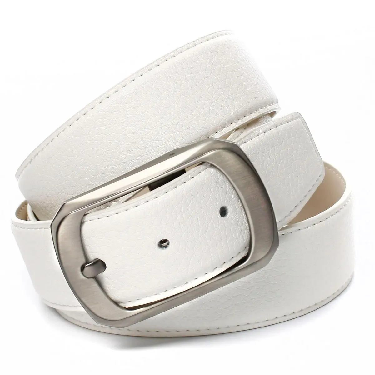 Кожаный ремень Anthoni Crown с матовой застежкой, изогнутый, белый 
Кожаный ремень Anthoni Crown с матовой застежкой, изогнутый, белый