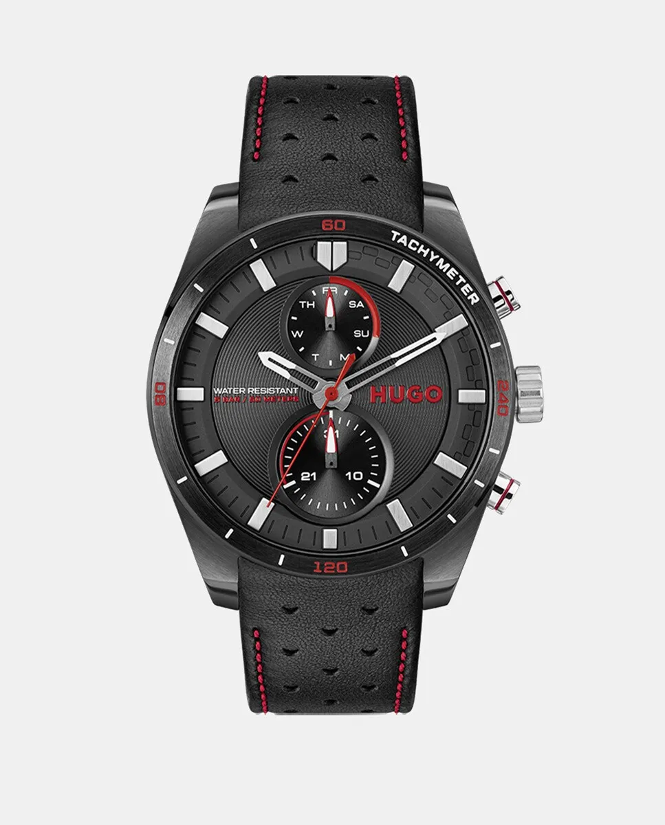 Многофункциональные черные кожаные мужские часы Fast 1530370 Hugo 
Многофункциональные черные кожаные мужские часы Fast 1530370 Hugo