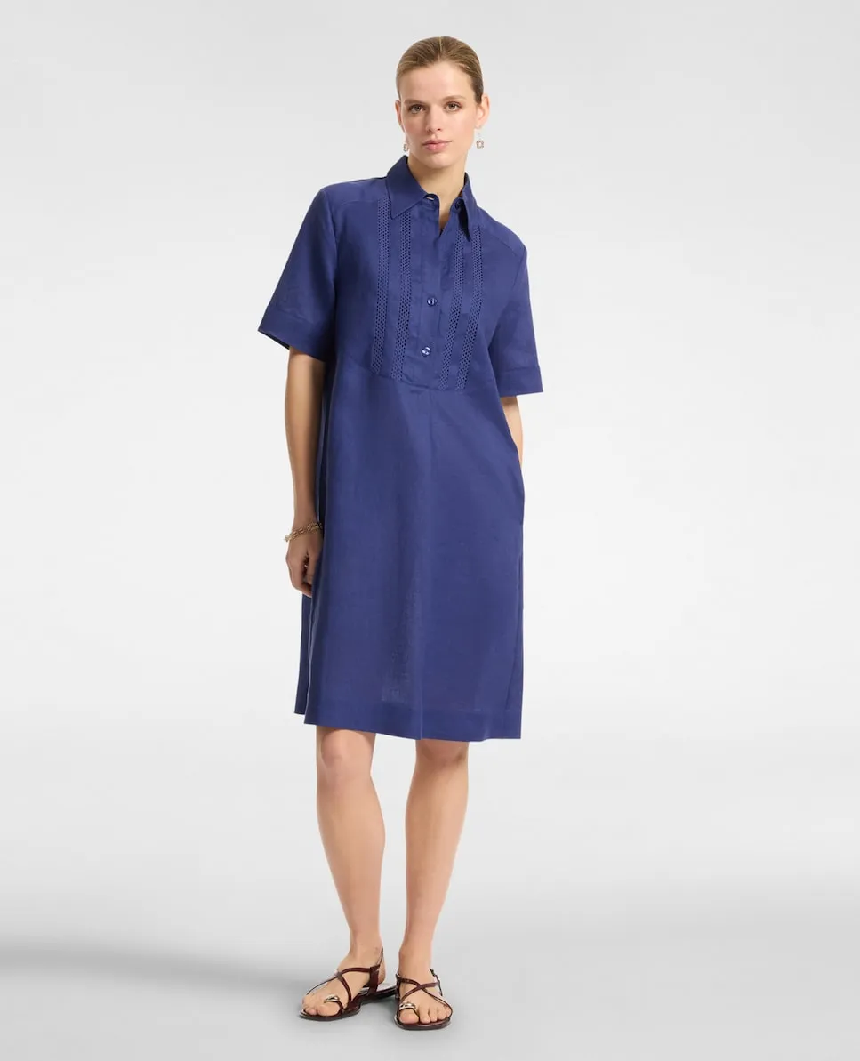 Льняное платье с воротником-стойкой Elena Miró, синий 
Льняное платье с воротником-стойкой Elena Miró, синий