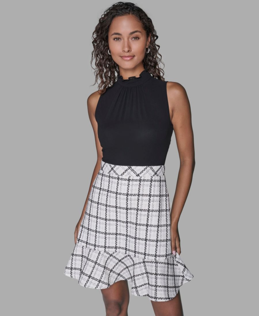 Женское платье А-силуэта с воротником-стойкой и воланами по низу KARL LAGERFELD PARIS, Black/Soft white/Black Multi
Женское платье А-силуэта с воротником-стойкой и воланами по низу KARL LAGERFELD PARIS, Black/Soft white/Black Multi