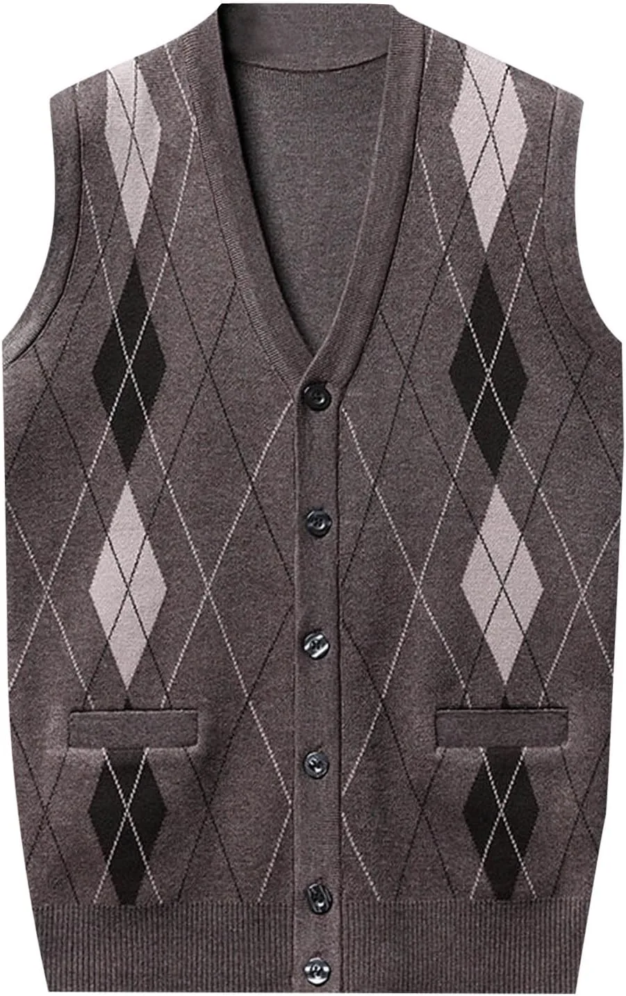 Мужской кардиган-жилет с V-образным вырезом и узором аргайл
Мужской кардиган-жилет с V-образным вырезом и узором аргайл