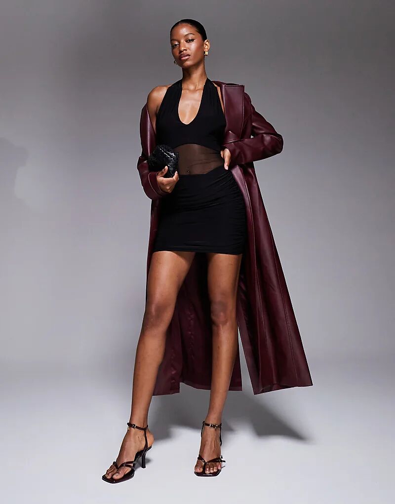 Эксклюзивное двухслойное облегающее мини-платье Kaiia с вырезом халтер и прозрачными сетчатыми вставками черного цвета
Эксклюзивное двухслойное облегающее мини-платье Kaiia с вырезом халтер и прозрачными сетчатыми вставками черного цвета