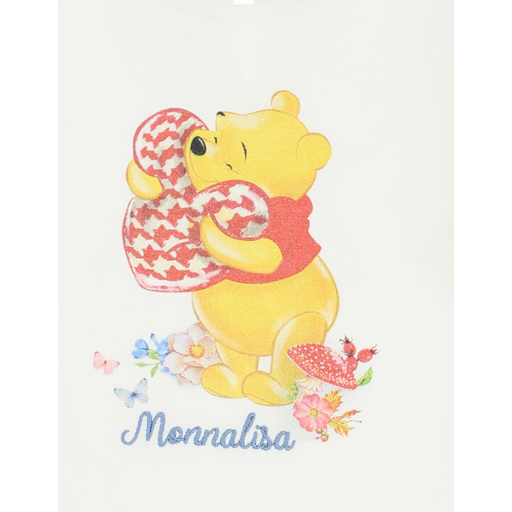 Белая футболка с длинным рукавом Винни Пух Monnalisa, белый 
Белая футболка с длинным рукавом Винни Пух Monnalisa, белый