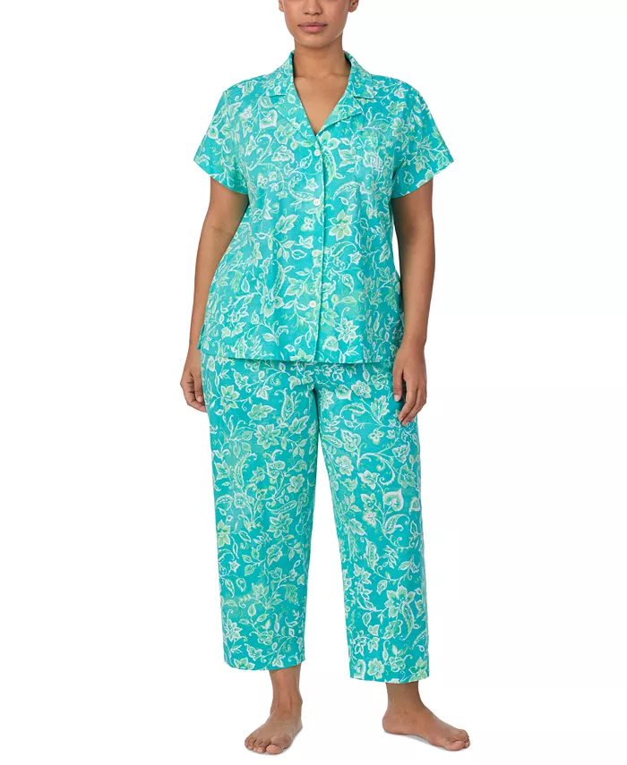 Пижамный комплект с короткими рукавами и V-образным вырезом, укороченный, больших размеров Lauren Ralph Lauren, синий
Пижамный комплект с короткими рукавами и V-образным вырезом, укороченный, больших размеров Lauren Ralph Lauren, синий