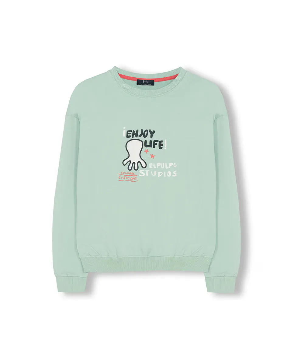 Детский оверсайз свитшот с принтом El Pulpo, бирюзовый 
Детский оверсайз свитшот с принтом El Pulpo, бирюзовый