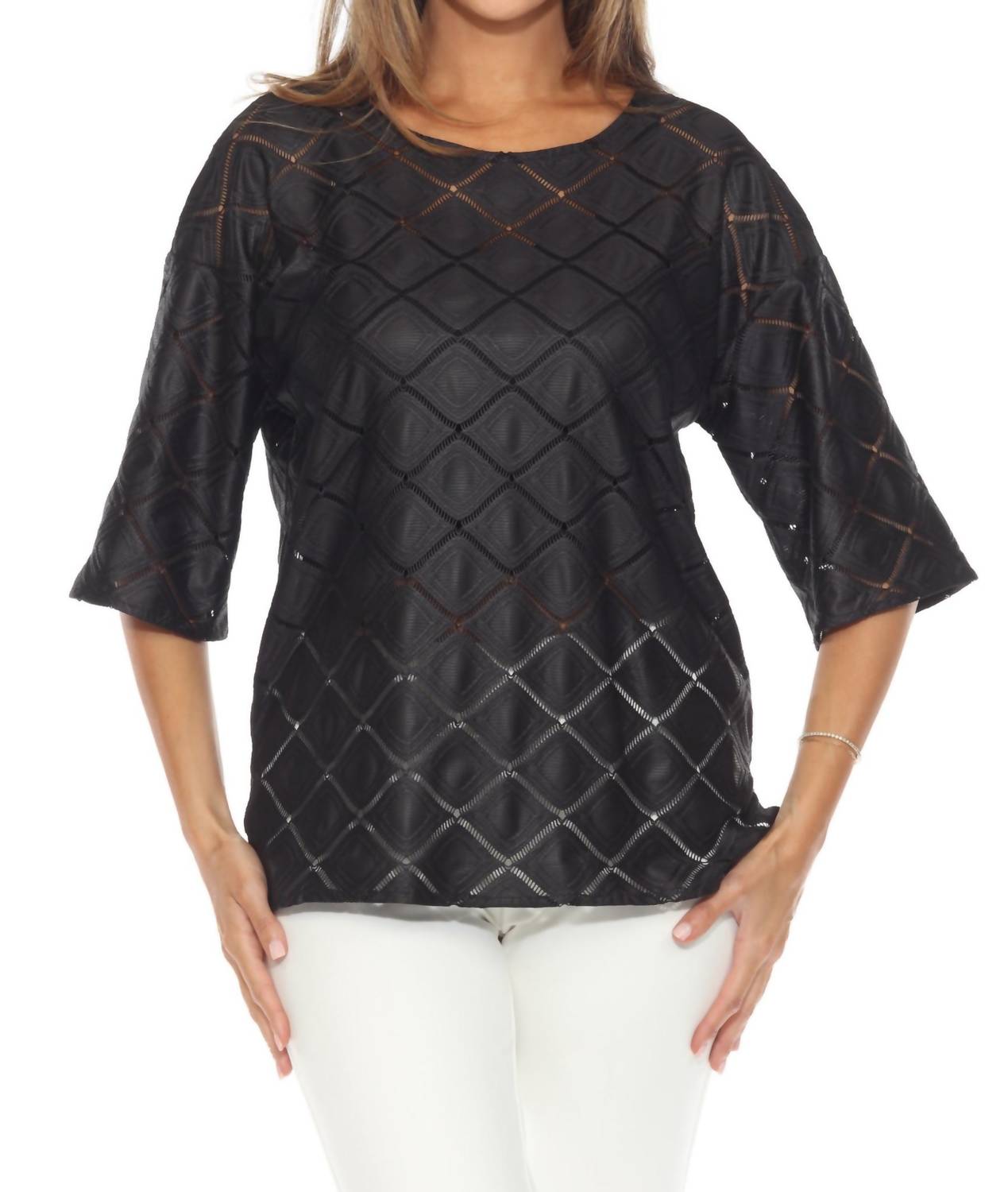 Черная туника с лестничным кружевным кантом и рукавом три четверти Joseph Ribkoff
Черная туника с лестничным кружевным кантом и рукавом три четверти Joseph Ribkoff