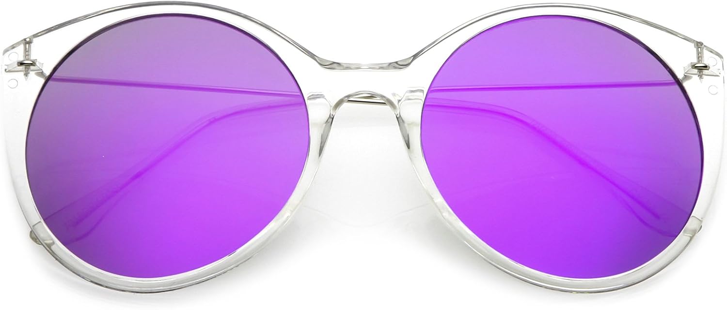 zeroUV - Солнцезащитные очки «кошачий глаз» с прозрачной оправой, тонкими металлическими дужками и зеркальными круглыми плоскими линзами, диаметр линз 56 мм, Clear / Purple Mirror
zeroUV - Солнцезащитные очки «кошачий глаз» с прозрачной оправой, тонкими металлическими дужками и зеркальными круглыми плоскими линзами, диаметр линз 56 мм, Clear / Purple Mirror