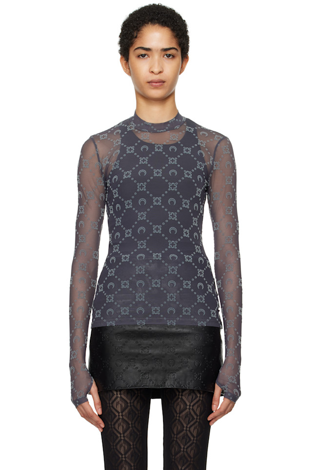 Монограммный сетчатый топ с высоким воротником Second Skin Marine Serre, серый
Монограммный сетчатый топ с высоким воротником Second Skin Marine Serre, серый