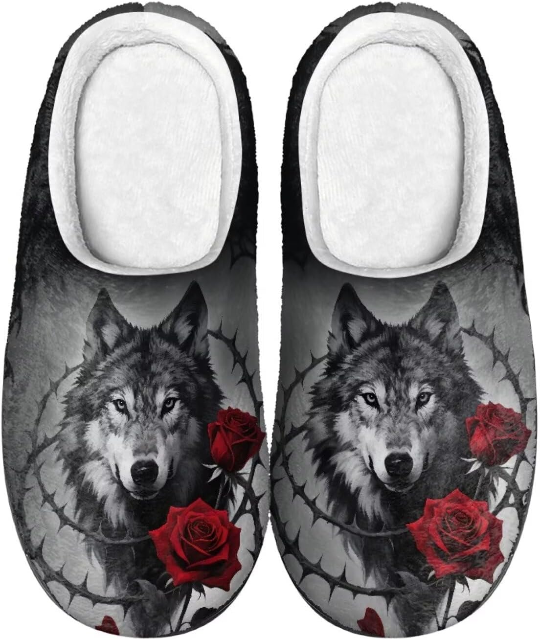 Тапочки Xpyiqun для женщин и мужчин, домашние слипоны, пушистые теплые зимние тапочки, размер 4-12, Gothic Wolf Rose
Тапочки Xpyiqun для женщин и мужчин, домашние слипоны, пушистые теплые зимние тапочки, размер 4-12, Gothic Wolf Rose