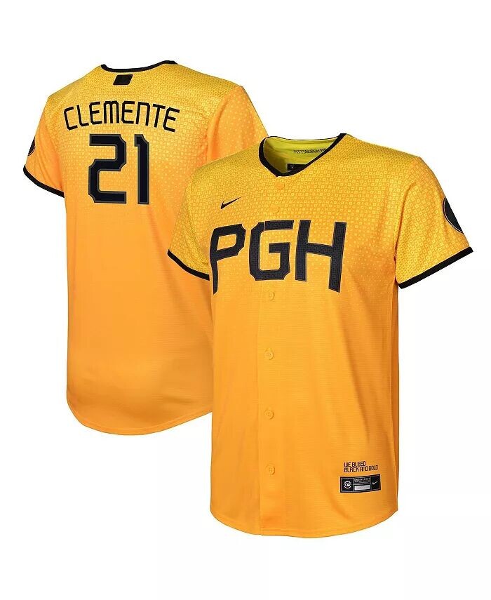 Реплика игрока Roberto Clemente Gold Pittsburgh Pirates 2023 City Connect для мальчиков и девочек Nike, золотой
Реплика игрока Roberto Clemente Gold Pittsburgh Pirates 2023 City Connect для мальчиков и девочек Nike, золотой