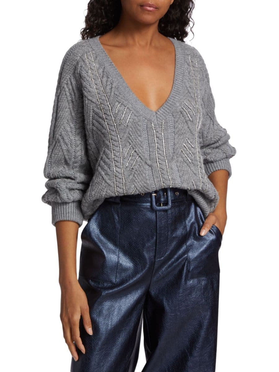 Вязаный свитер Trinity с кристаллами Ramy Brook, серый
Вязаный свитер Trinity с кристаллами Ramy Brook, серый