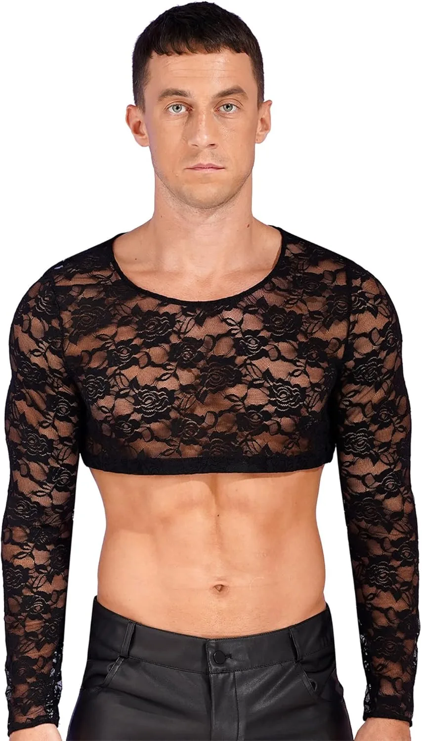 Мужская футболка Sxiwei с прозрачным кружевом и круглым вырезом
Мужская футболка Sxiwei с прозрачным кружевом и круглым вырезом