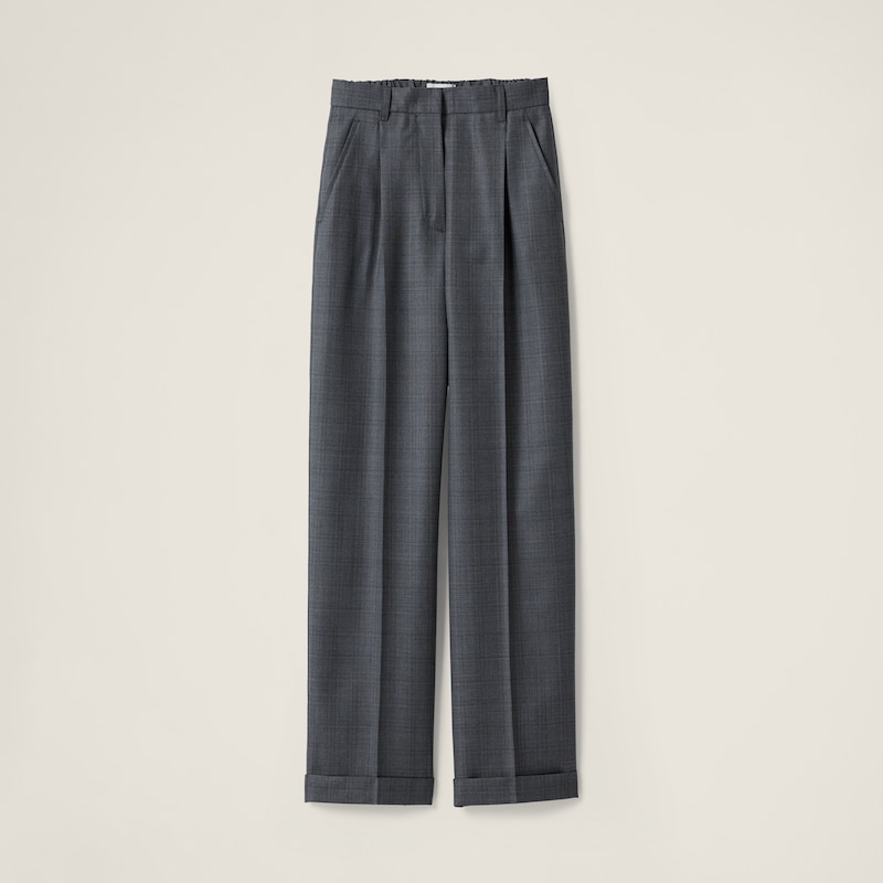 Шерстяные брюки в клетку «Принц Уэльский» Miu Miu, серый 
Шерстяные брюки в клетку «Принц Уэльский» Miu Miu, серый