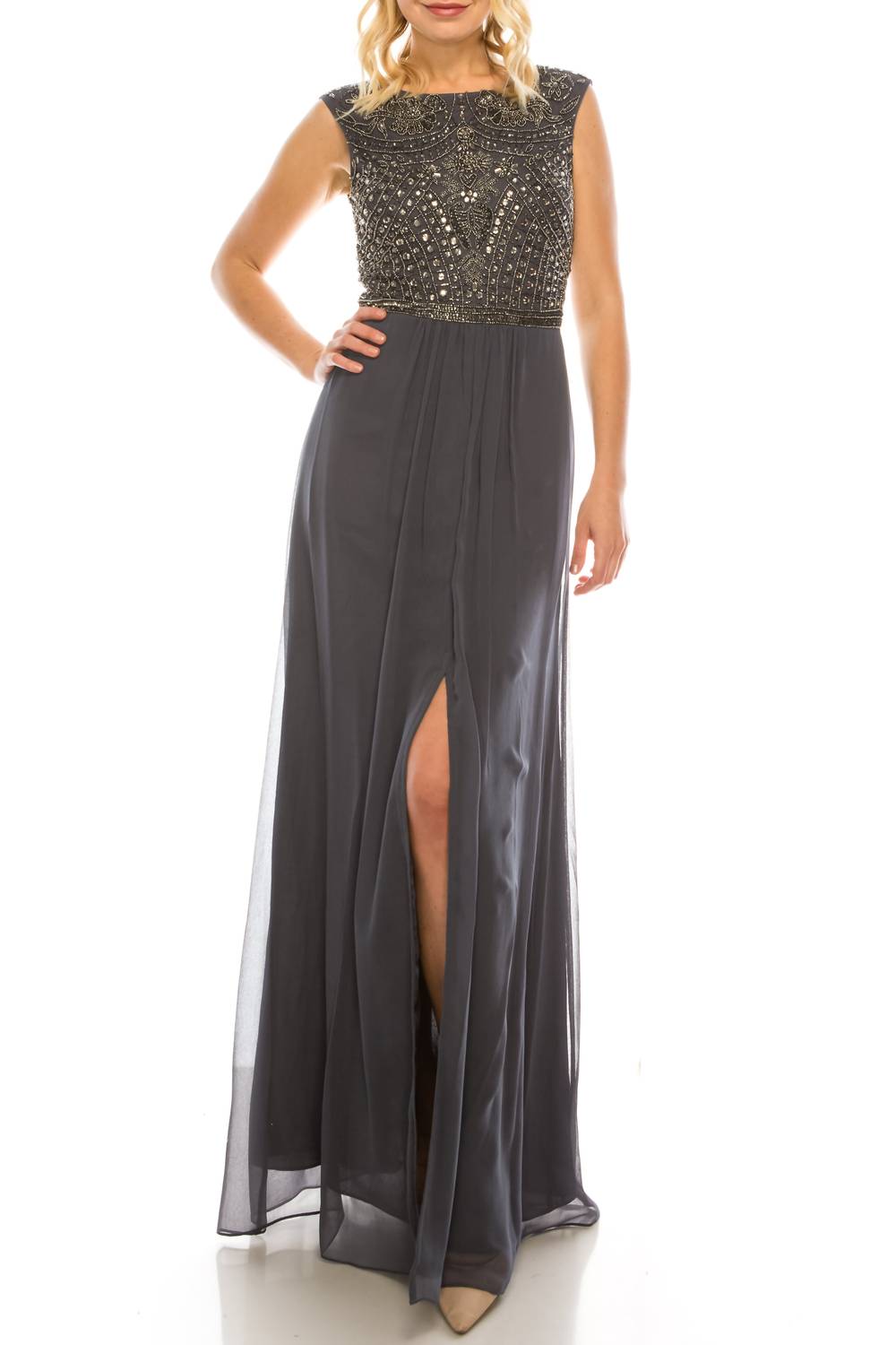 Бусинистое серое вечернее платье А-силуэта в пол Aidan Mattox
Бусинистое серое вечернее платье А-силуэта в пол Aidan Mattox