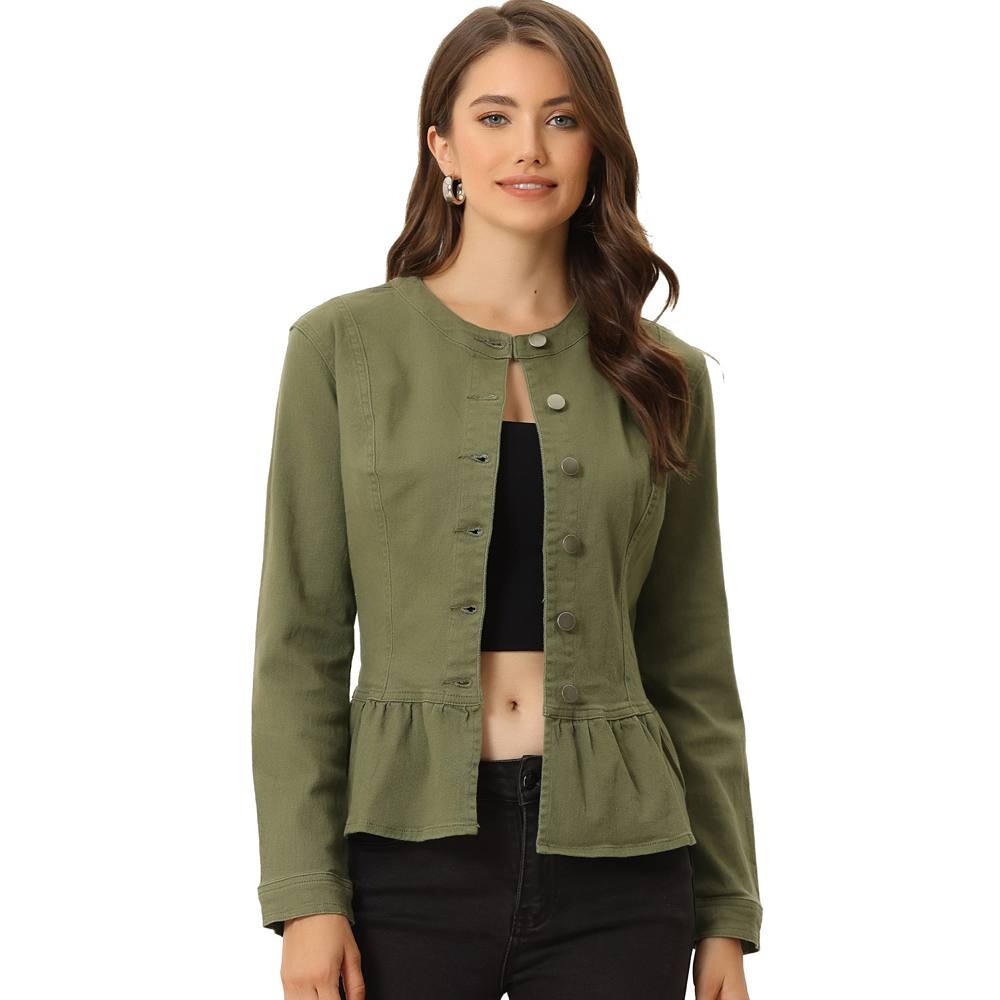 Женская укороченная джинсовая куртка с круглым вырезом на пуговицах и оборками по краю ALLEGRA K, цвет Army Green
Женская укороченная джинсовая куртка с круглым вырезом на пуговицах и оборками по краю ALLEGRA K, цвет Army Green