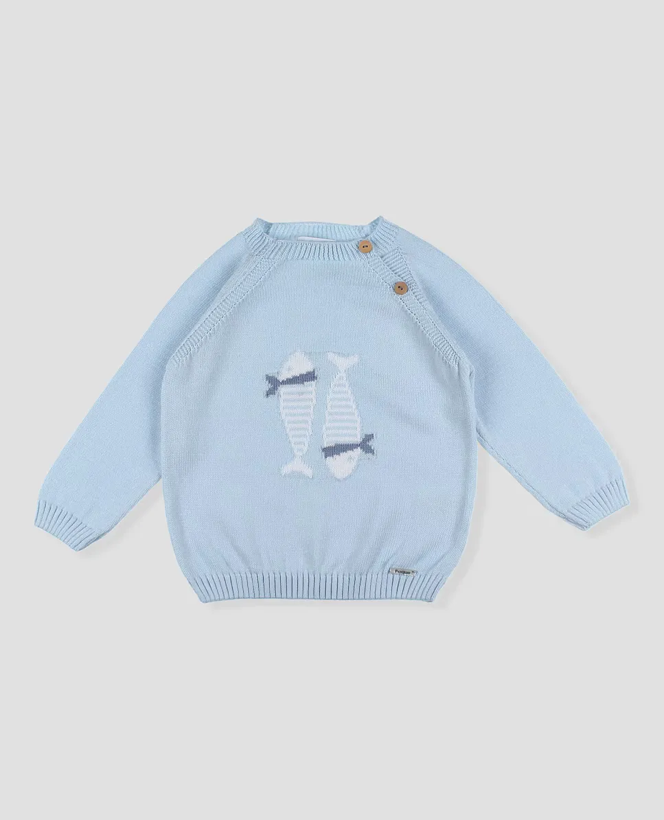 Детский свитер с рыбками из хлопчатобумажной пряжи Foque, светло-голубой
Детский свитер с рыбками из хлопчатобумажной пряжи Foque, светло-голубой
