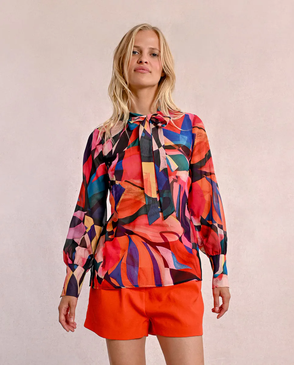 Женская блуза с длинным рукавом, шнуровкой и принтом Molly Bracken, коралловый 
Женская блуза с длинным рукавом, шнуровкой и принтом Molly Bracken, коралловый