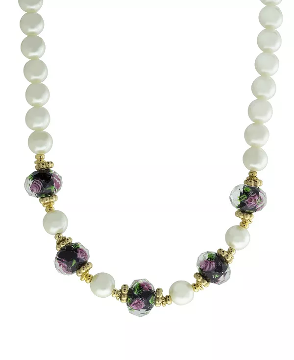 Ожерелье с золотистым искусственным жемчугом и черными цветочными бусинами, регулируемое, 15 дюймов 2028, white
Ожерелье с золотистым искусственным жемчугом и черными цветочными бусинами, регулируемое, 15 дюймов 2028, white