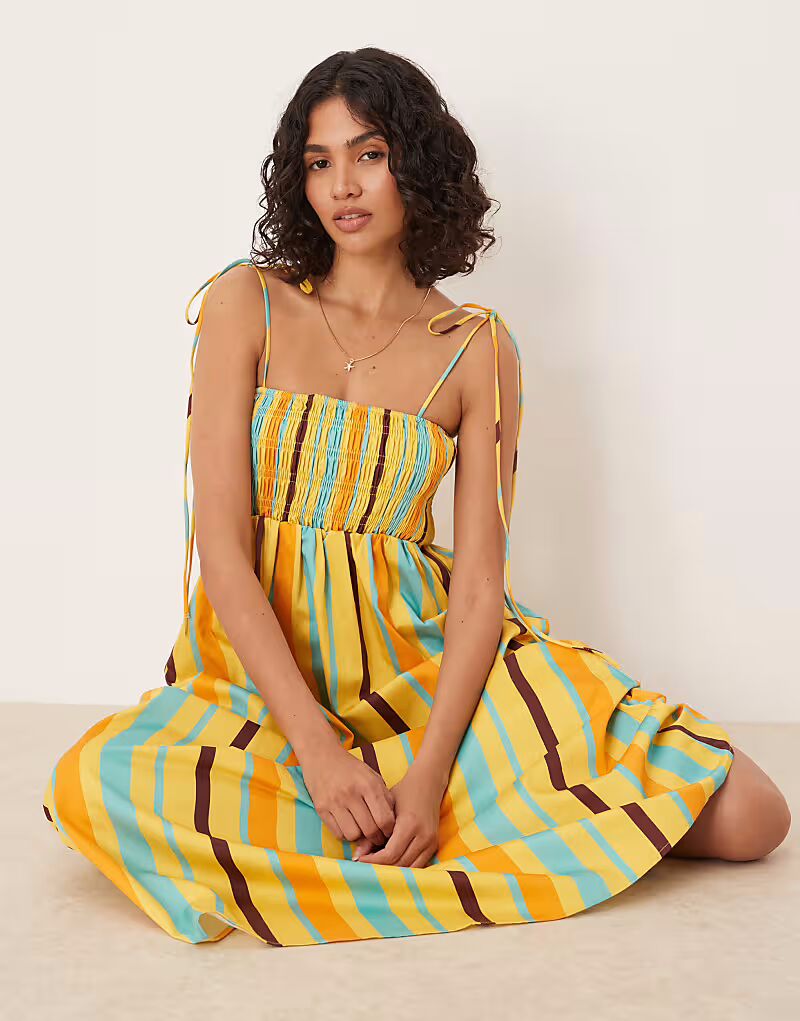 Платье миди из хлопкового поплина в полоску с присборенной грудью ASOS DESIGN
Платье миди из хлопкового поплина в полоску с присборенной грудью ASOS DESIGN