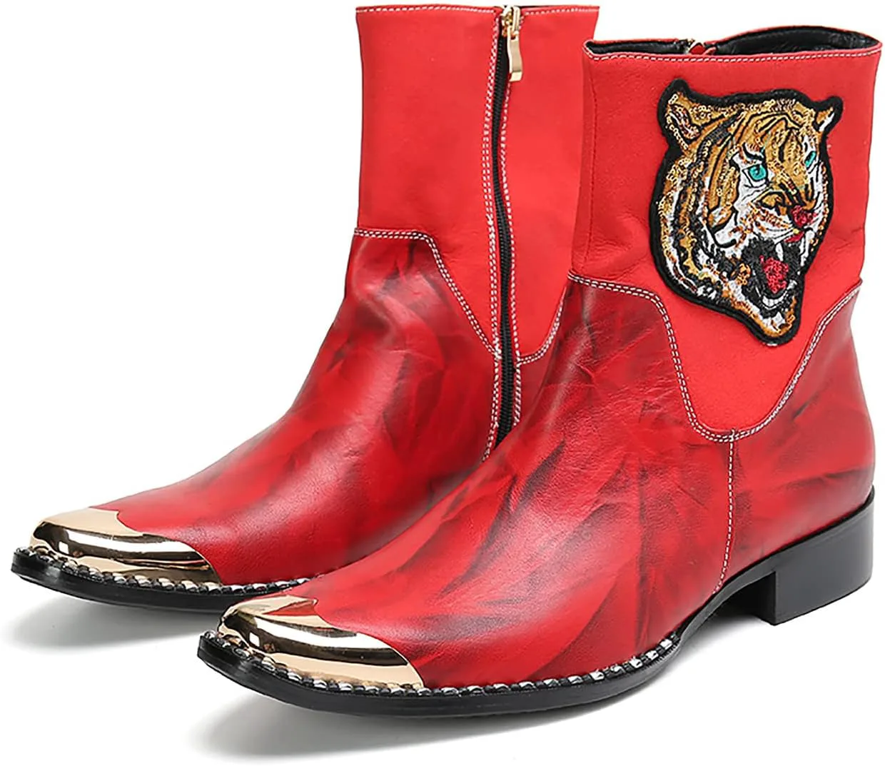 Мужские ботинки Santimon Mens Red Tiger с наклейкой, из натуральной кожи, челси с золотым металлическим носком - модные кожаные вечериночные ковбойские ботинки на молнии для сцены, клубов, косплея и рок-стиля, красный
Мужские ботинки Santimon Mens Red Tiger с наклейкой, из натуральной кожи, челси с золотым металлическим носком - модные кожаные вечериночные ковбойские ботинки на молнии для сцены, клубов, косплея и рок-стиля, красный