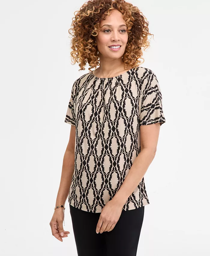 Женская блузка с принтом, круглым вырезом и короткими рукавами JM Collection, коричневый/бежевый
Женская блузка с принтом, круглым вырезом и короткими рукавами JM Collection, коричневый/бежевый