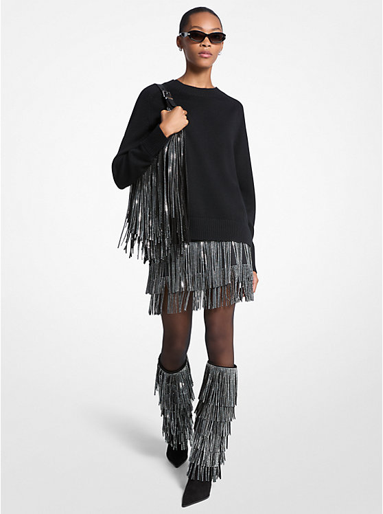 Мини-юбка с бахромой и заклепками Michael Kors, черный 
Мини-юбка с бахромой и заклепками Michael Kors, черный