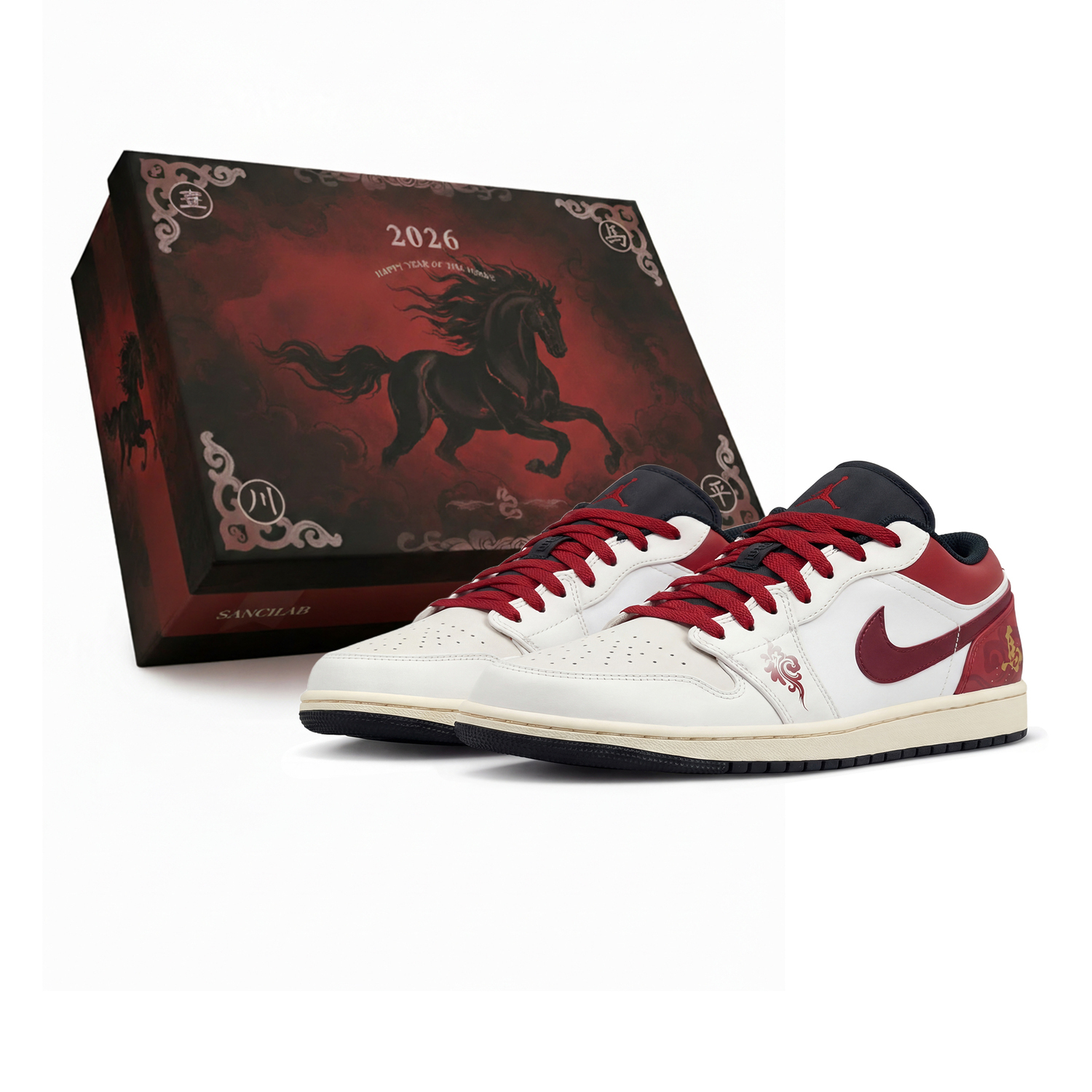 Jordan Air 1 Low CNY Horse Year, Three Times Laboratory, Благоприятный конь отражает красный, коробка устойчива к истиранию
Jordan Air 1 Low CNY Horse Year, Three Times Laboratory, Благоприятный конь отражает красный, коробка устойчива к истиранию