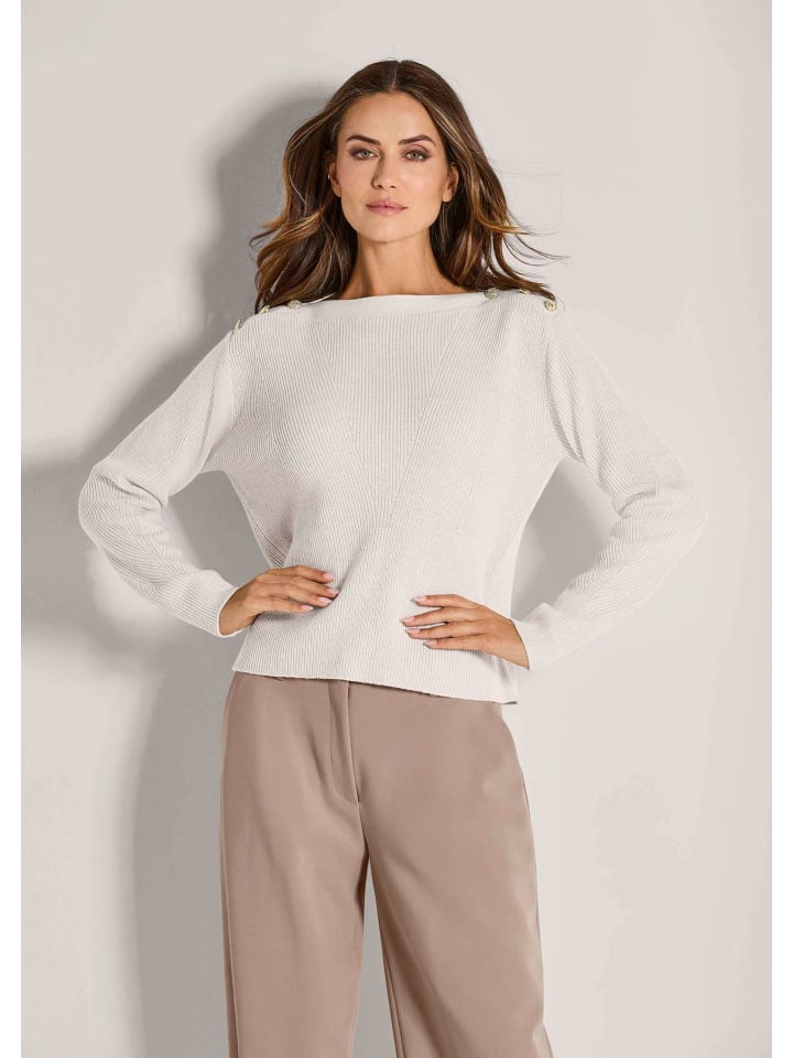 MADELEINE Элегантный ребристый вязаный свитер с вырезом-лодочкой жемчужно-белого цвета
MADELEINE Элегантный ребристый вязаный свитер с вырезом-лодочкой жемчужно-белого цвета