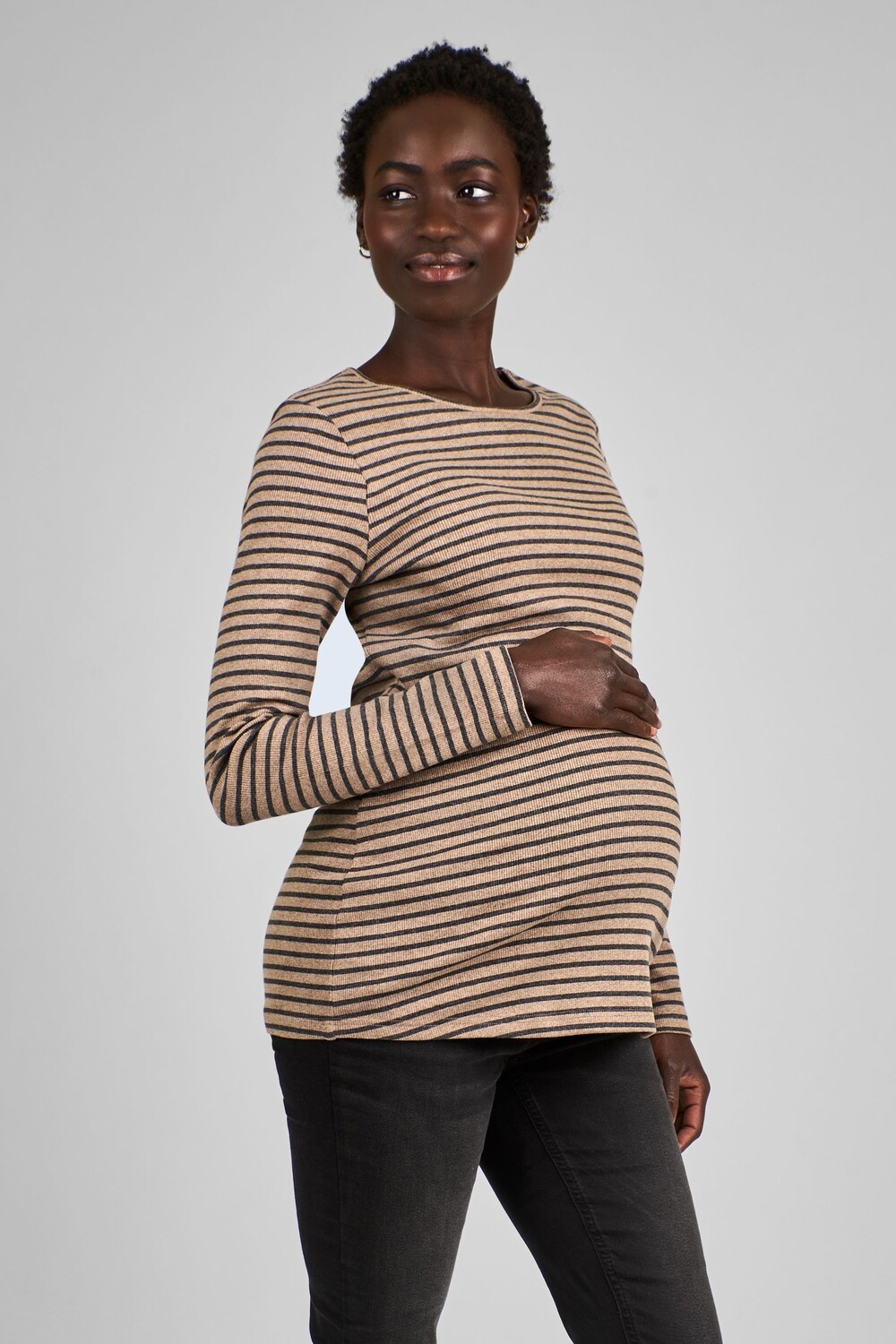 Полосатый ребристый трикотажный топ для беременных и кормящих мам Jojo Maman Bébé, черный