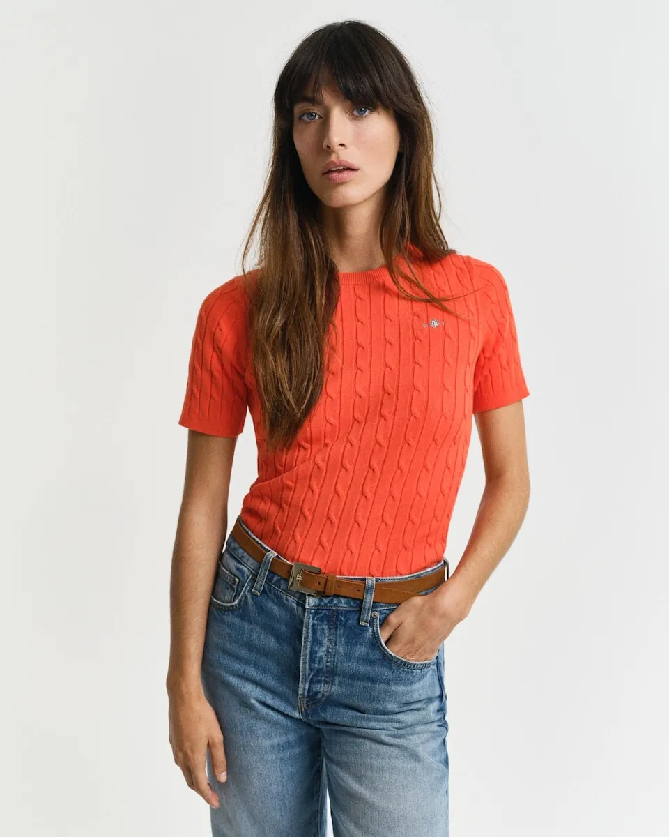 Футболка женская из хлопка с косичным узором Gant, оранжевый
Футболка женская из хлопка с косичным узором Gant, оранжевый