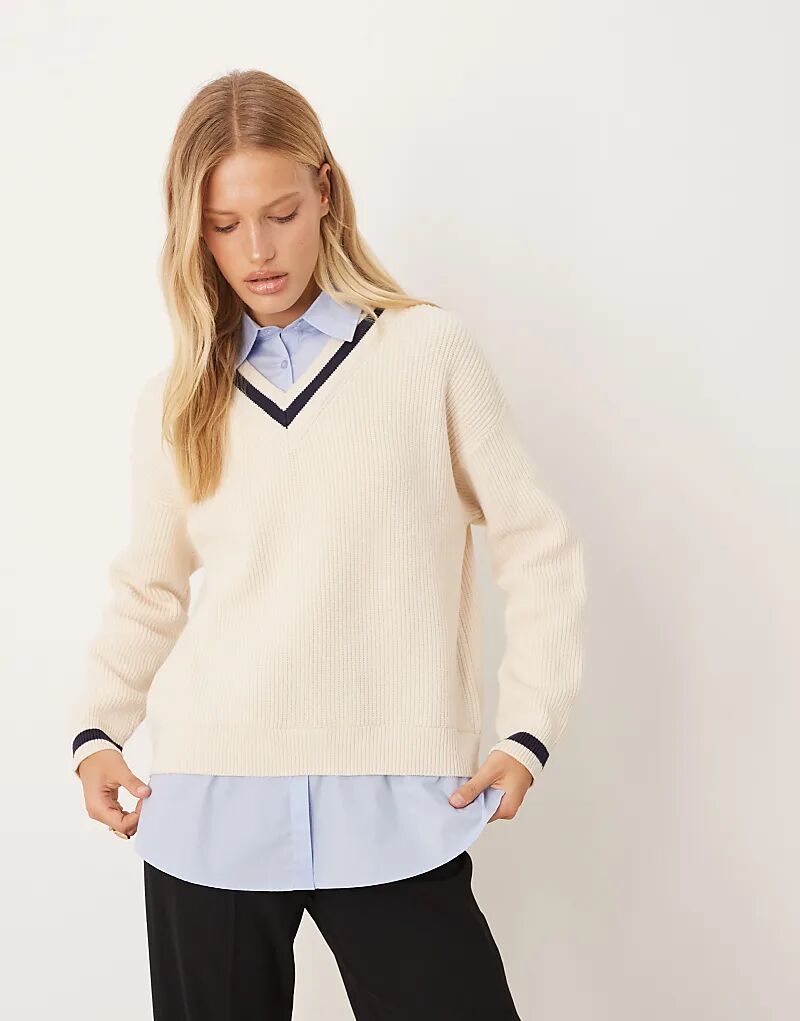 Вязаный джемпер Mango с V-образным вырезом кремового цвета
Вязаный джемпер Mango с V-образным вырезом кремового цвета