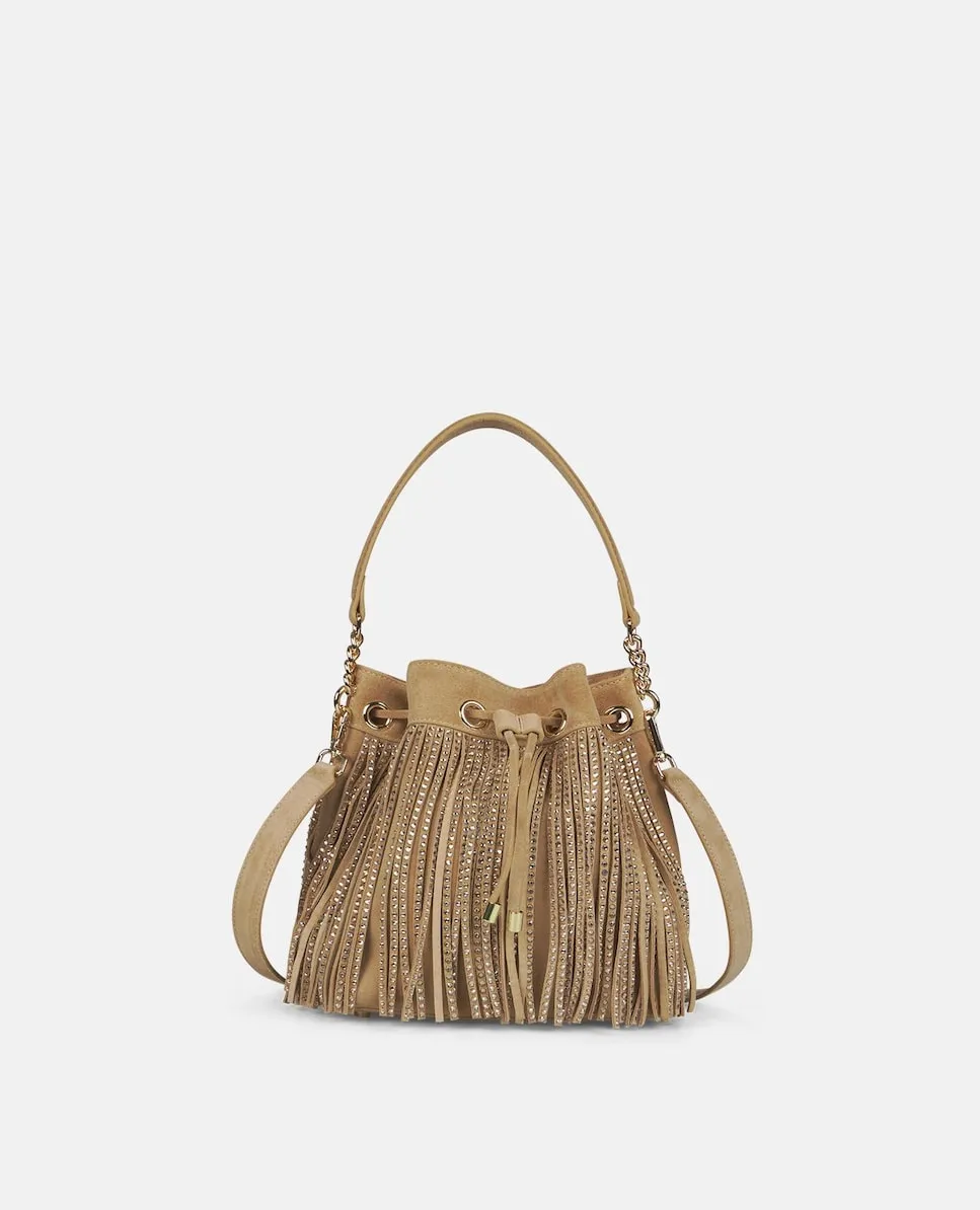 Сумка с бахромой и стразами на регулируемой застежке с двумя ручками Alma En Pena, бежевый 
Сумка с бахромой и стразами на регулируемой застежке с двумя ручками Alma En Pena, бежевый