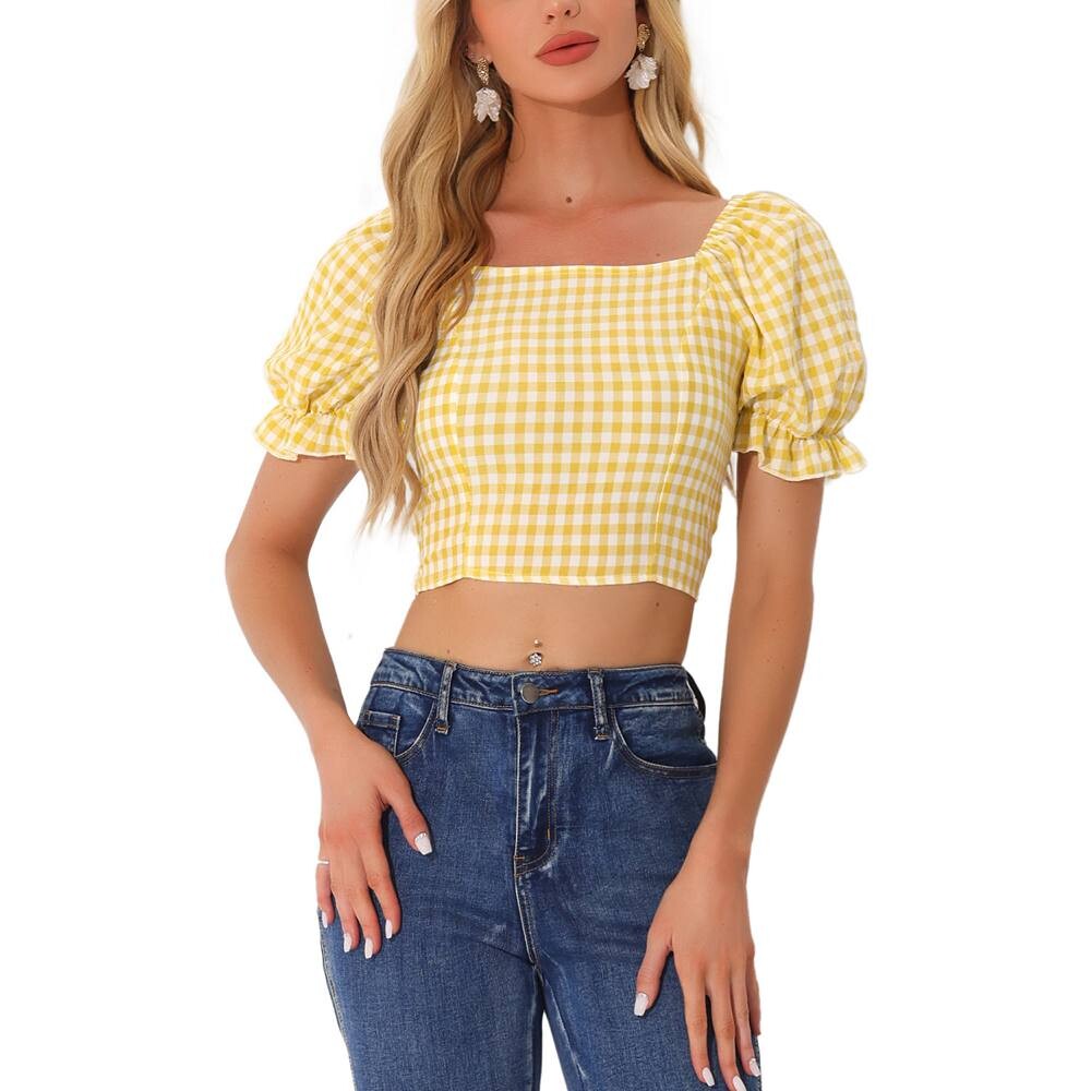 Укороченный топ с присборенными краями для женщин, клетчатые топы в крестьянскую клетку с пузырьковыми рукавами ALLEGRA K, желтый
Укороченный топ с присборенными краями для женщин, клетчатые топы в крестьянскую клетку с пузырьковыми рукавами ALLEGRA K, желтый