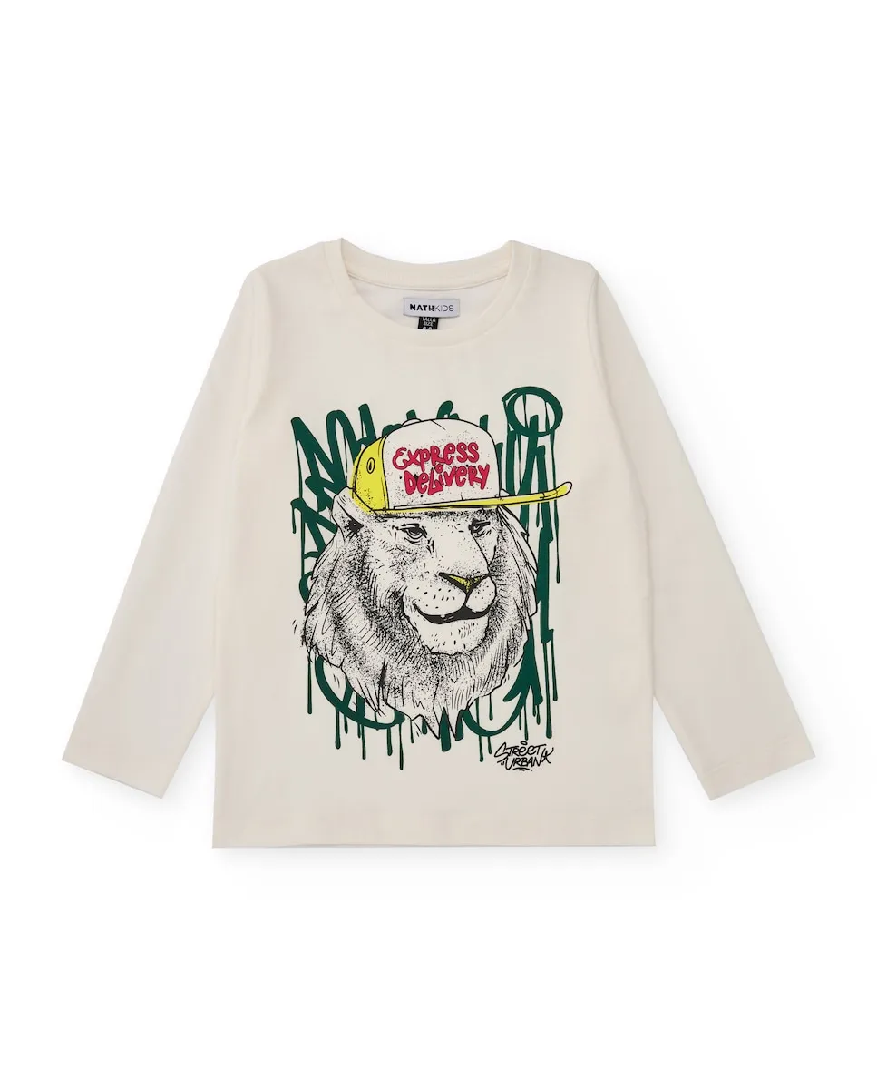 Футболка с длинными рукавами цвета сырой ткани с принтом городского льва для мальчика Tuc tuc
Футболка с длинными рукавами цвета сырой ткани с принтом городского льва для мальчика Tuc tuc