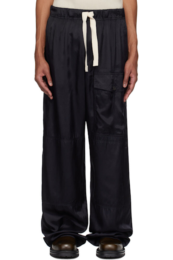 Брюки-карго из темно-синего вискозного материала с завязками Dries Van Noten
Брюки-карго из темно-синего вискозного материала с завязками Dries Van Noten