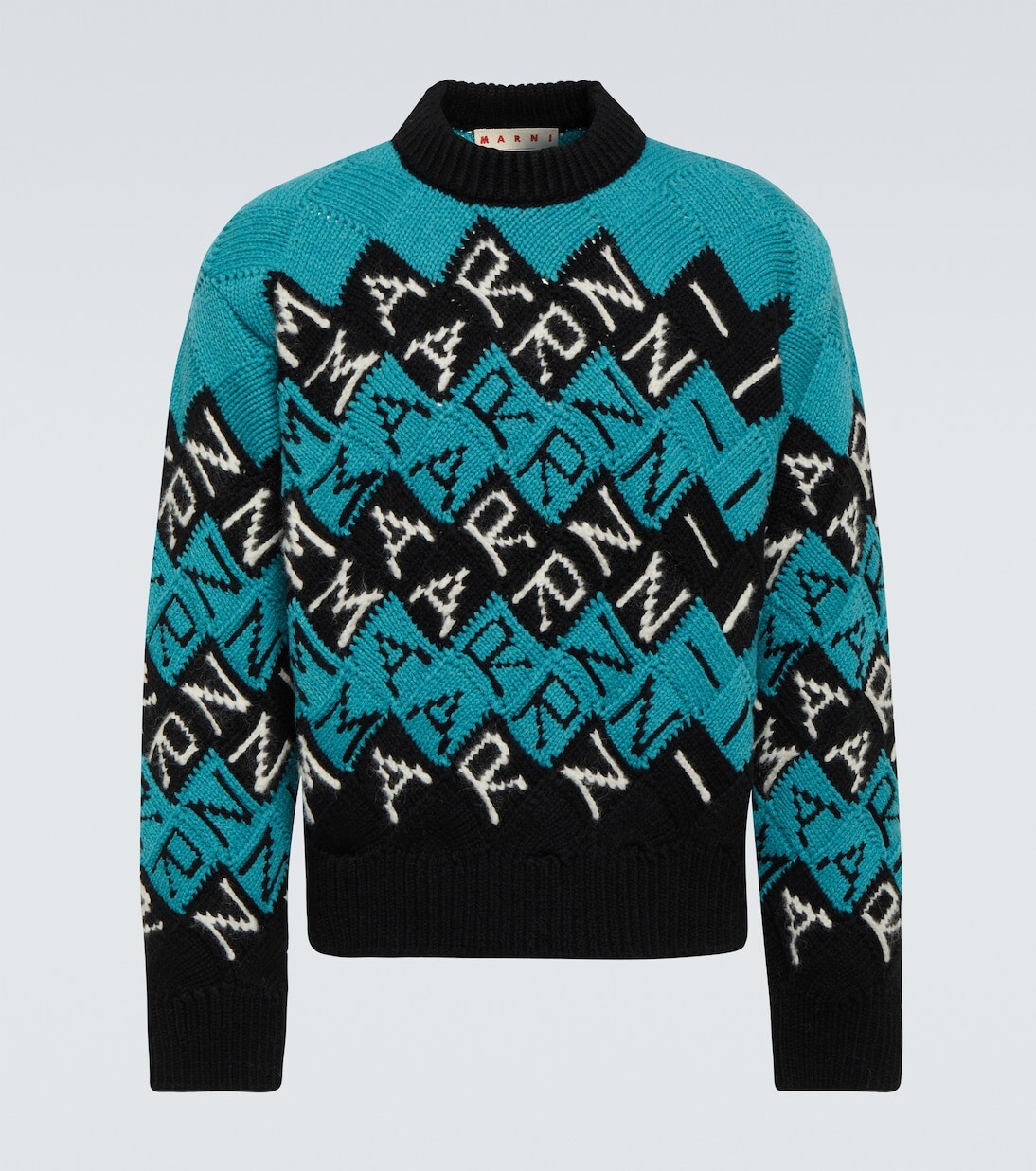 Свитер из натуральной шерсти с логотипом интарсии Marni, черный
Свитер из натуральной шерсти с логотипом интарсии Marni, черный